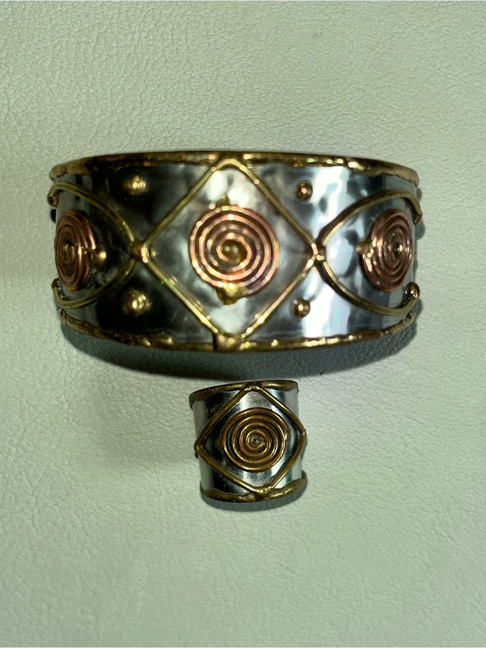 Vintage handcrafted bangle and adjustable ring set